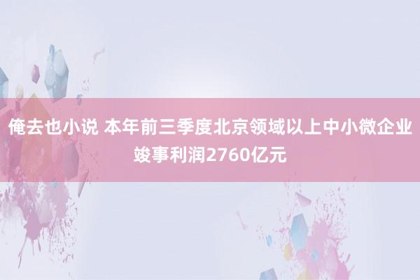 俺去也小说 本年前三季度北京领域以上中小微企业竣事利润2760亿元