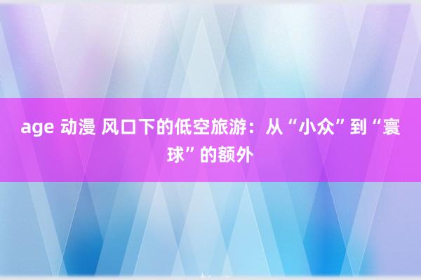 age 动漫 风口下的低空旅游：从“小众”到“寰球”的额外